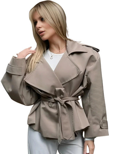 Women's Cropped Trench Coat Chic Collar Lapel Wide Shoulder Jacket Fall Commuting Daily Jackets